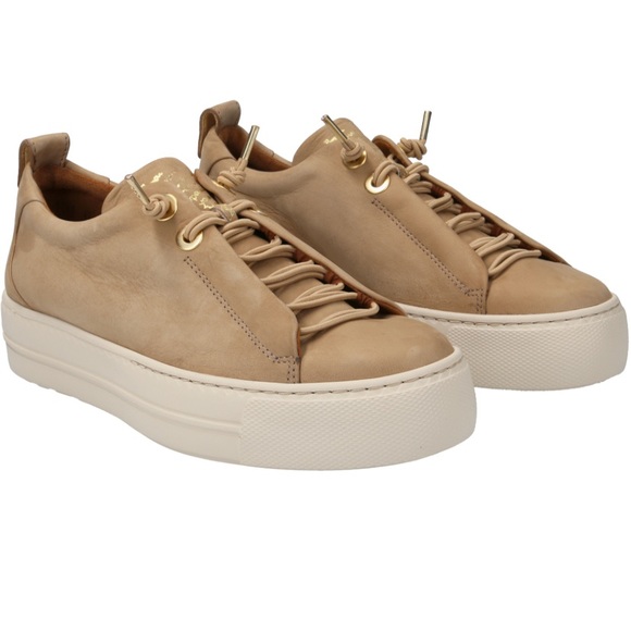Nubuk Leather Lace Up Platform Sneakers. Tan color. - Picture 9 of 10